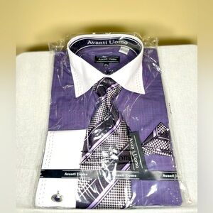Avanti Uomo - New Large Dress Shirt, Tie, Cufflinks and Handkerchief Ensemble.